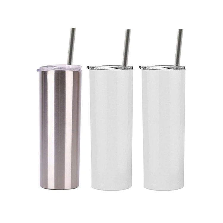 

Wholesale Stainless Steel Insulated Straight Cups Wine Tumbler 20oz White Skinny Sublimation Bank Tumbler With Lid