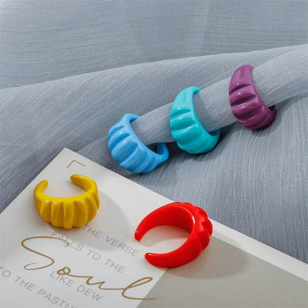 

korean chunky acrylic resin plastic jewelry ring adjustable open cuff rings, Multi
