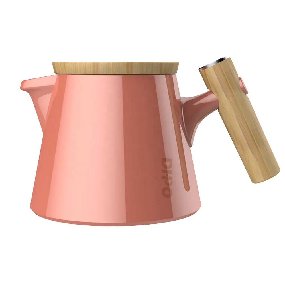 

DHPO 600ml ceramic brew-in teapot with bamboo lid and handle, customized colors, Pantone color