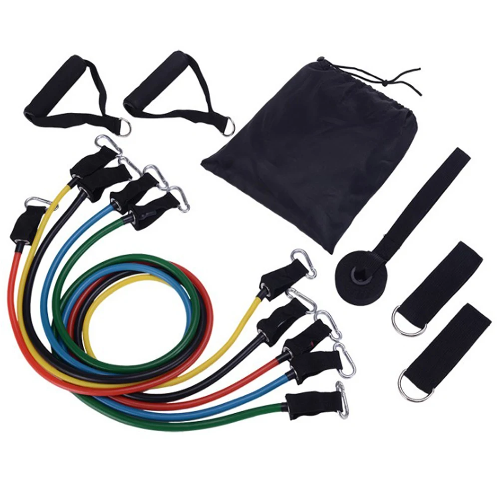 

11 pc Private Custom Label Workout Fitness Resistance Bands Set, Yellow/green/red/blue/black