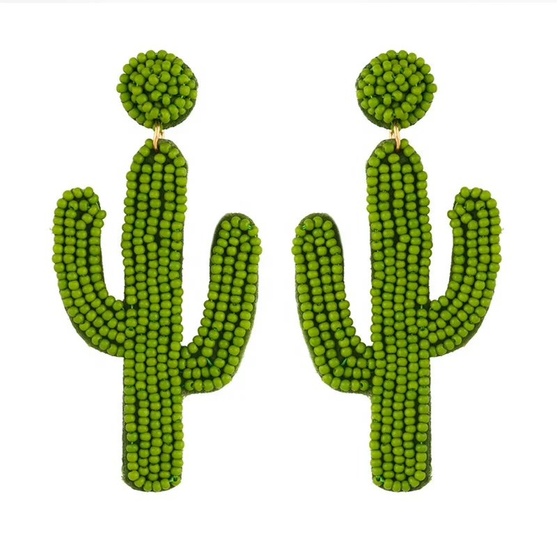 

QIANZUYIN Fashion trend bohemian style jewelry earrings handmade beaded women pendant cactus earrings
