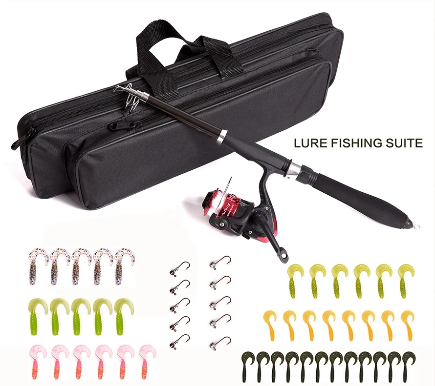 

Telescopic Fishing Pole Combo Set All-in-one Full Kit 6PCS Collapsible Rods Reels Lures Hooks Bag Perfect Fishing Kit Gift for, Black