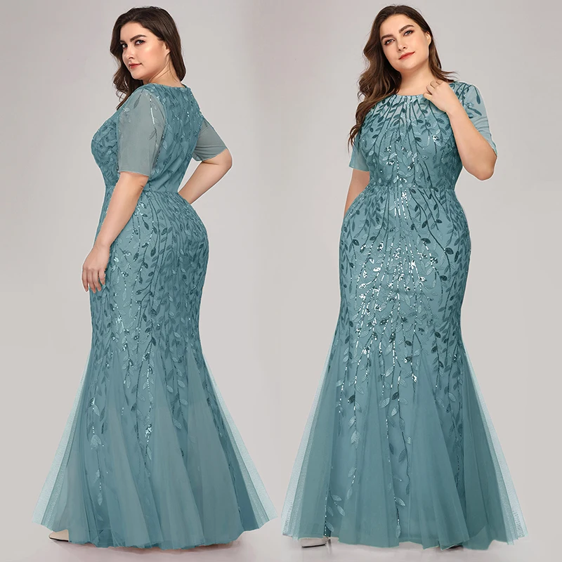 
Ever-Pretty 2020 Floral Sequin Print Fishtail Tulle Wholesale Best Selling Plus Size Evening Dresses 