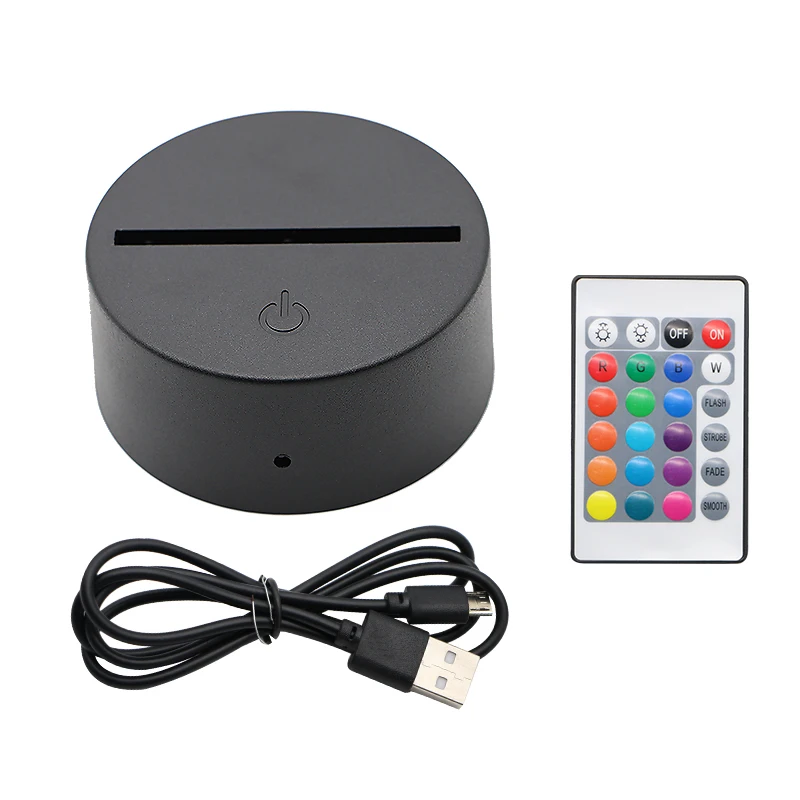 

3D LED Night Light Touch Base ABS Acrylic Black LED Lamp Bases with USB Cable and Remote Control for Bedroom Decoration