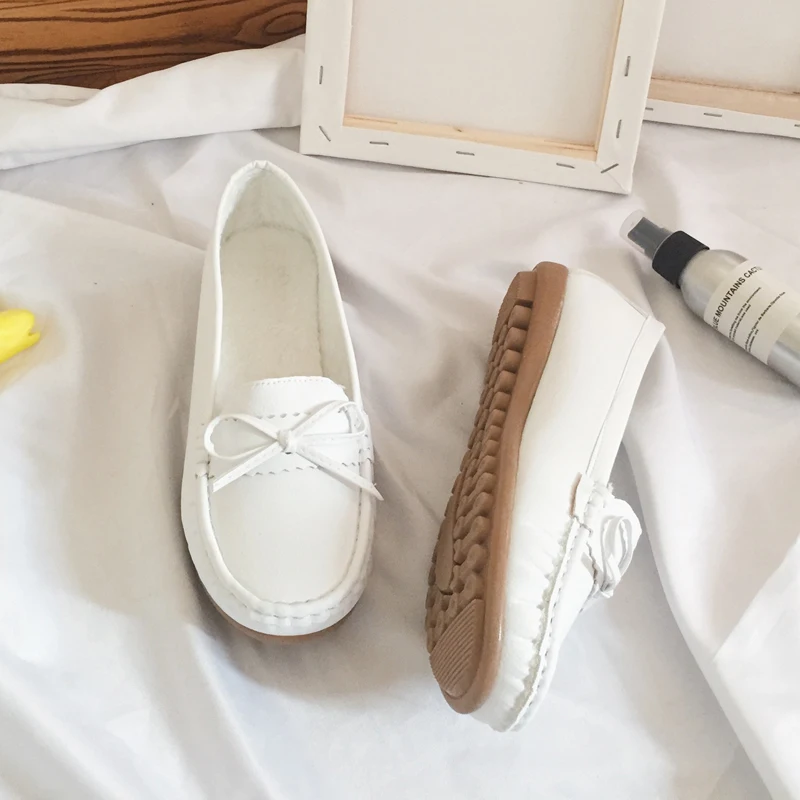 

New Model Casual Flat Shoes PU Comfortable Anti-Slippery Rubber Sole White Loafers for Women, As picture
