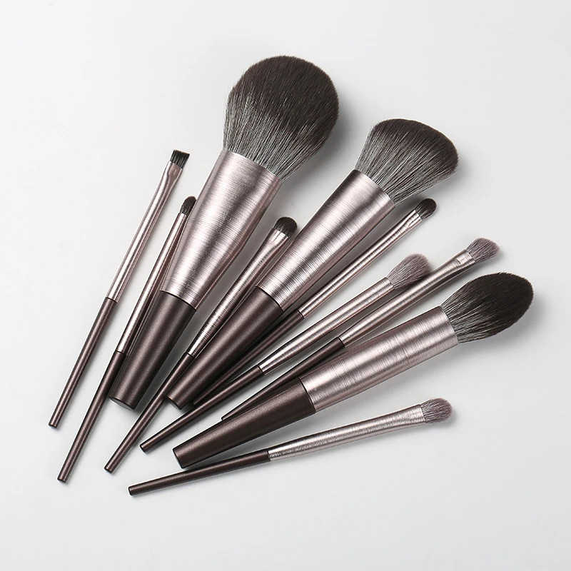 HXT-021 10pcs professional animal nylon hair plastic handle pretty cosmetic brush makeup brush set private logo