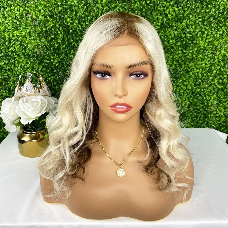 

14inch Short Blonde Bob 613 Lace Front Wig Ombre Human Hair Wigs Blonde 613 With Highlights Pre Plucked HD Lace Frontal Wigs