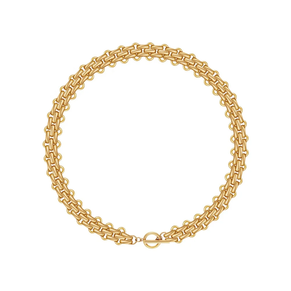 

Latest 18K Gold Plated Stainless Steel Vintage Smooth Thick Chain Choker Necklace For Women Jewelry Set Necklace P233412