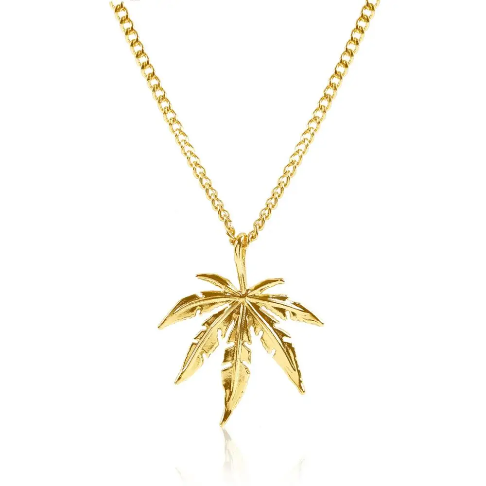 

New 2019 Gold Silver Plated Small Weed Herb Charm Necklace Maple Leaf Pendant Necklace Hip Hop Jewelry Wholesale