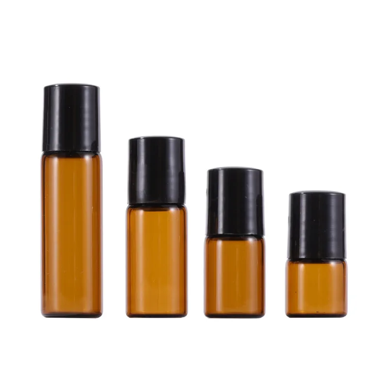 

hot sale amber essential oil roller bottle roll on bottles with black lids