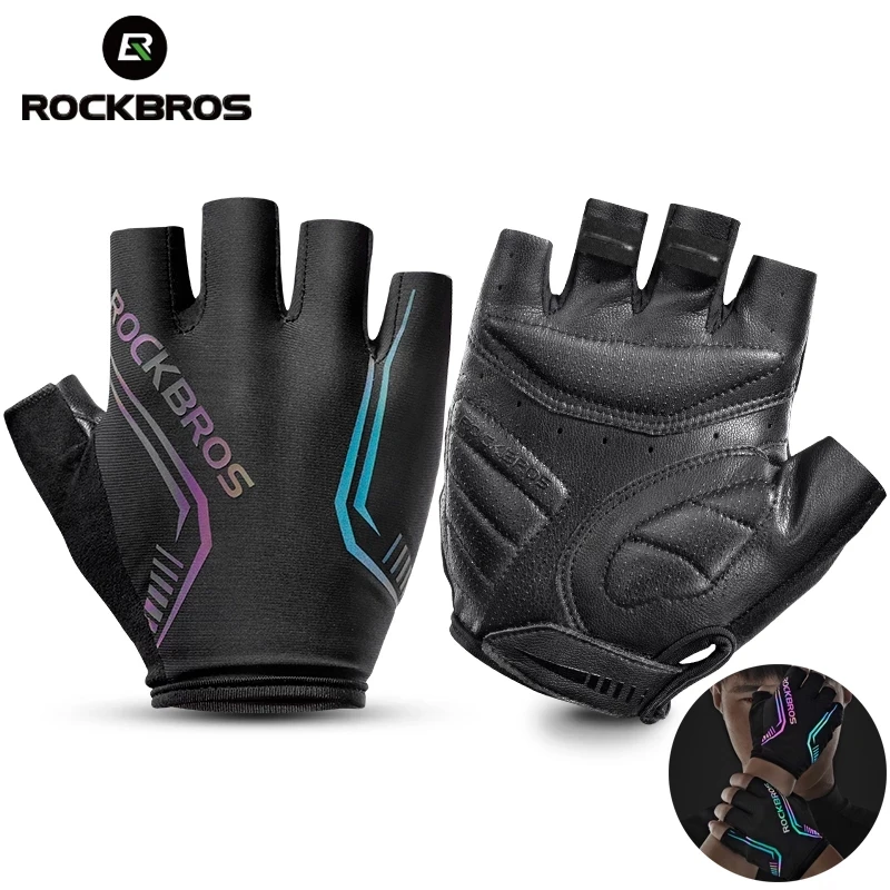 

ROCKBROS Summer Breathable Reflective Ant-slip Shockproof Cycling Half Finger Gloves For Road MTB Bike Motorcycle Sports Glove, Black