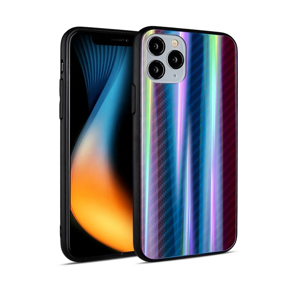 

Unique Design Laser Style Carbon Fiber Glass Hybrid Slim Cell Phone Cover for iPhone 11, Multi colors