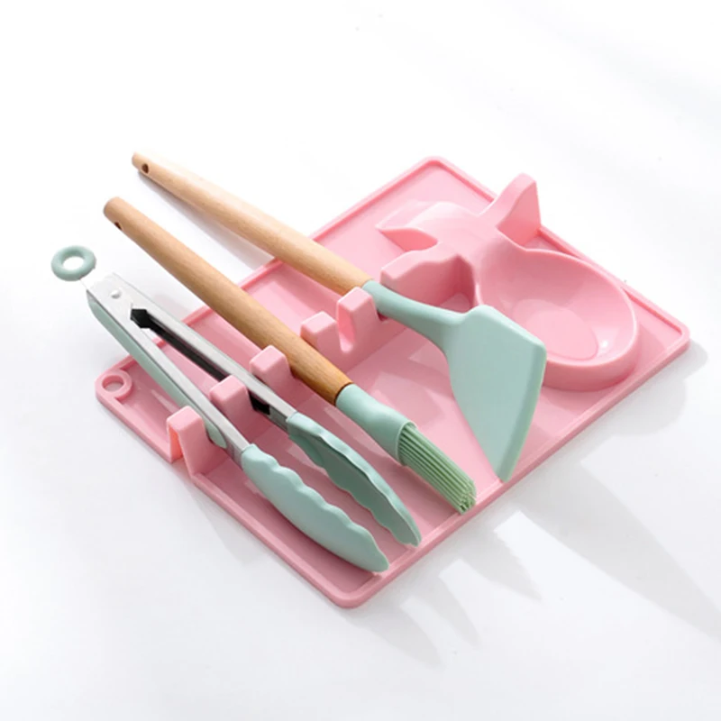 

Ecochoose Wholesale Custom Silicone Kitchen Tools Sproon Rest Mat Spoon Spatula Colander Spoon Rest Holder, Gray,pink
