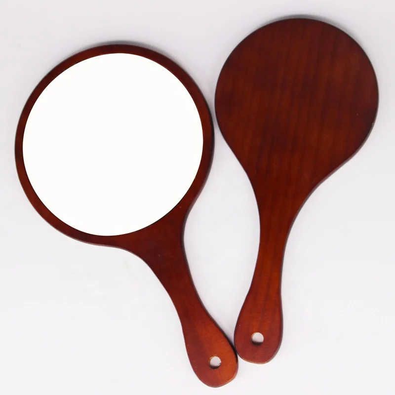 

Private Label Antique Portable Custom Handheld Dark Brown Cosmetic Mirror Wooden Makeup Hand Mirror