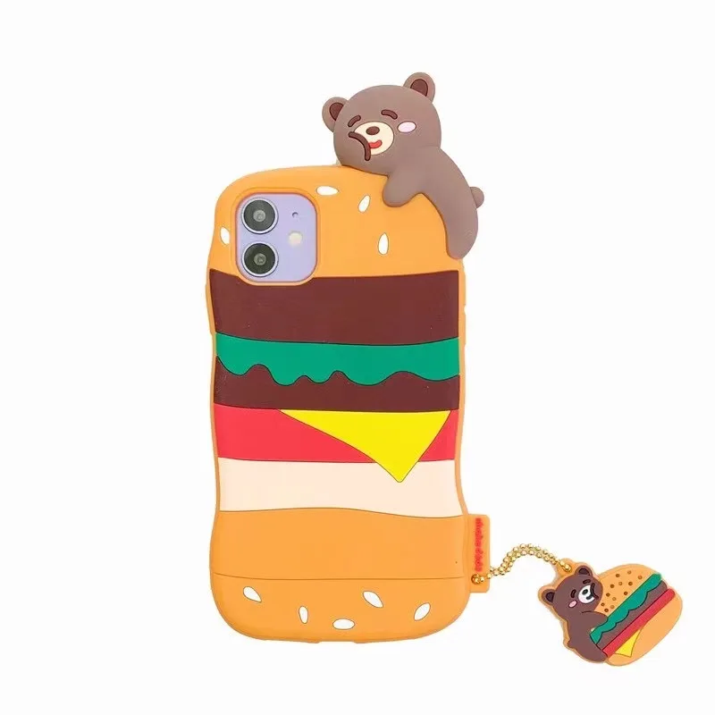 

Cute Hamburger Bear Soft Silicone Rubber Phone Cover Case Funds Phone Cover for iPhone 7 8 Plus 11 Pro 12 Pro Max Mini