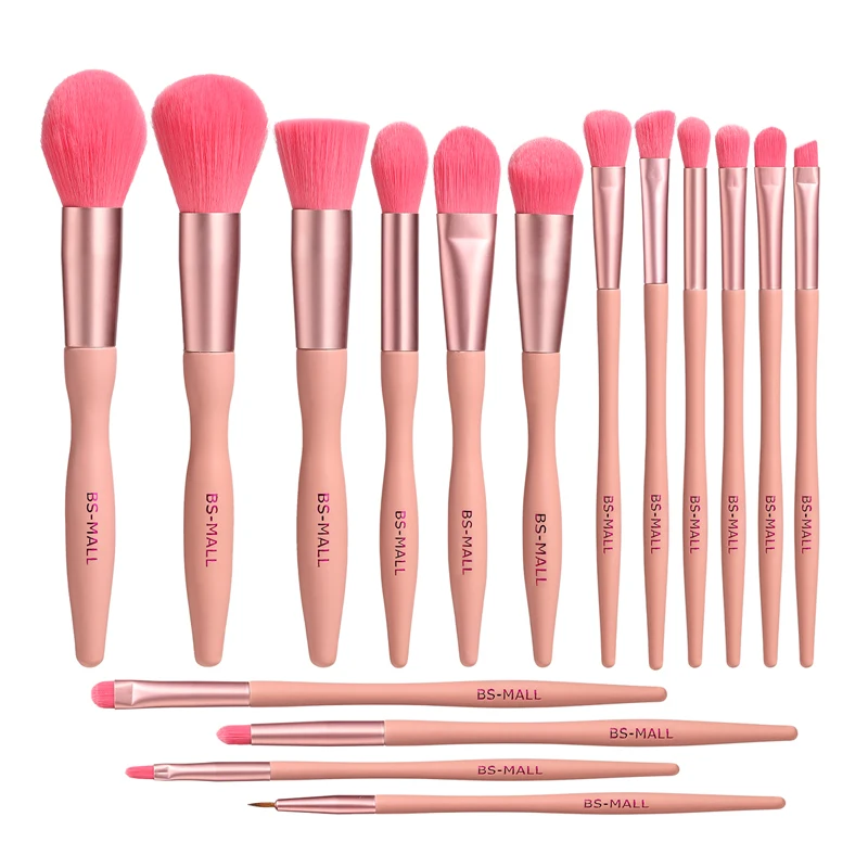 

BS-MALL Pink Makeup Brush Set 16PCS Wooden Handle Private Label Custom Pink Makeup Brushes