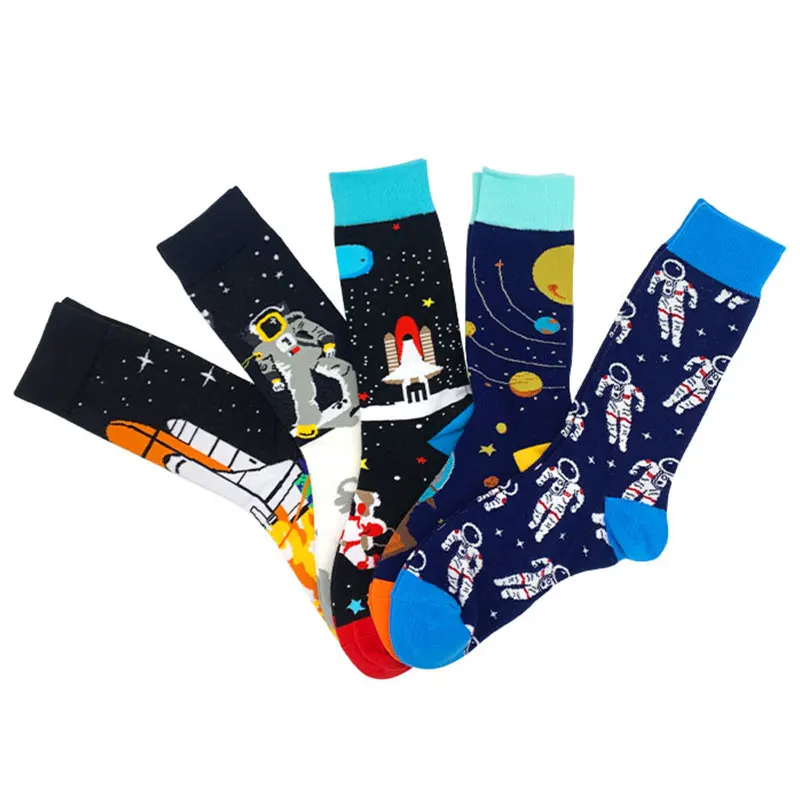 

High quality designer mens dress cotton cute space cartoon socks for men, Custom color