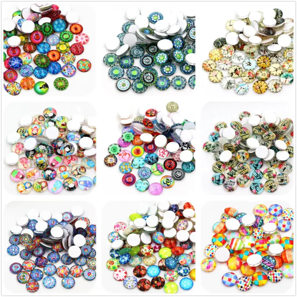 

50pcs/Lot 12mm Colorful Fashion Photo Glass Cabochons Mixed Color Cabochons For Bracelet earrings necklace Bases Settings