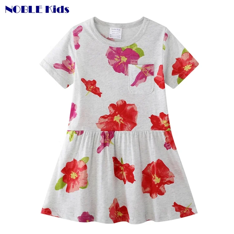 

hot sale ruffle casual printed summer girls flower dress