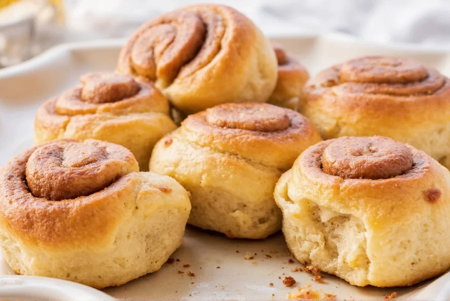 Freshly baked pull apart cinnamon rolls with gooey center and golden crust