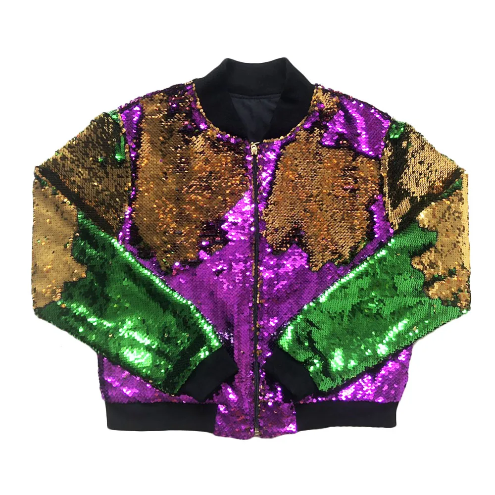2022 New Latest Mardi Gras Green&purple &gold Striped Sequin Jacket New Mommy And Me Matching 