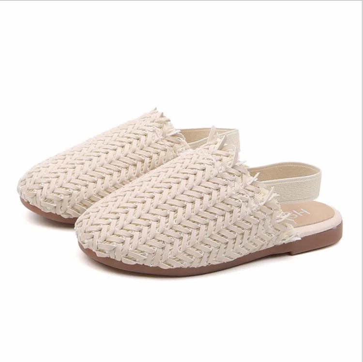 

2021 Summer new girls Korean style fashion knitted leather sandals kids retro casual shoes
