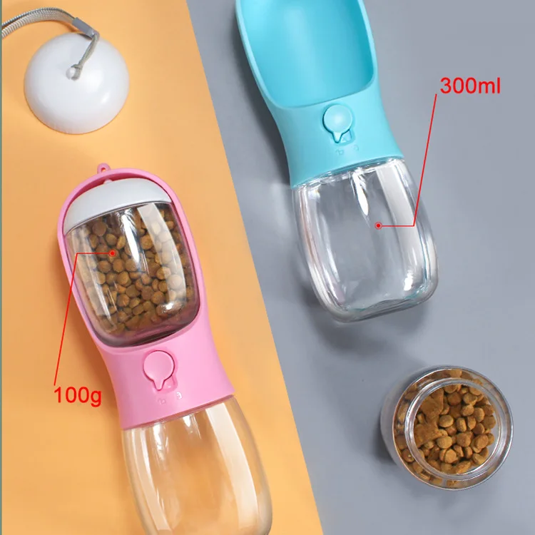 

Wholesale travel 300ml/550ml pet drinking dog water bottle with food container portable dog water bottle