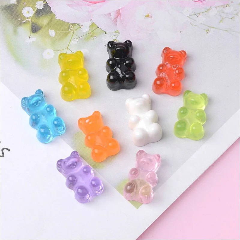

Cute Transparent Flat-back Resin Bear Charms for Keychain Making