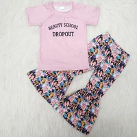 

Children kids toddler new fashion beautiful school pattern short sleeves top matches full printed pant outfits clothes clothing