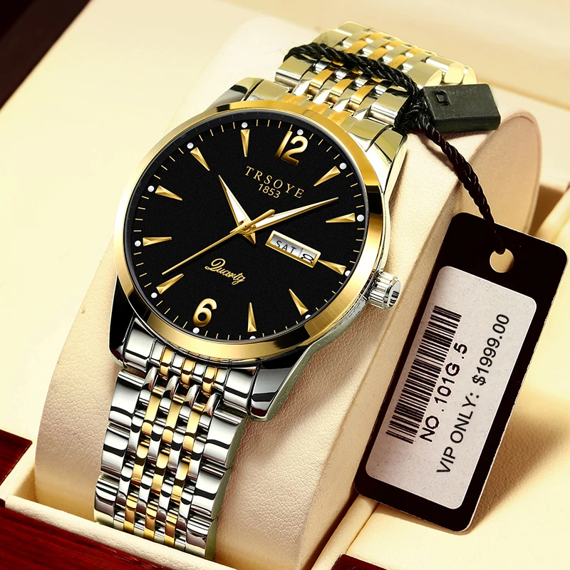 

Luxury Custom Logo Mens Quartz Watches Waterproof Stainless Steel Band Own Brand Watch Men Wrist reloj hombre TRS068, Black, gold, silver, blue