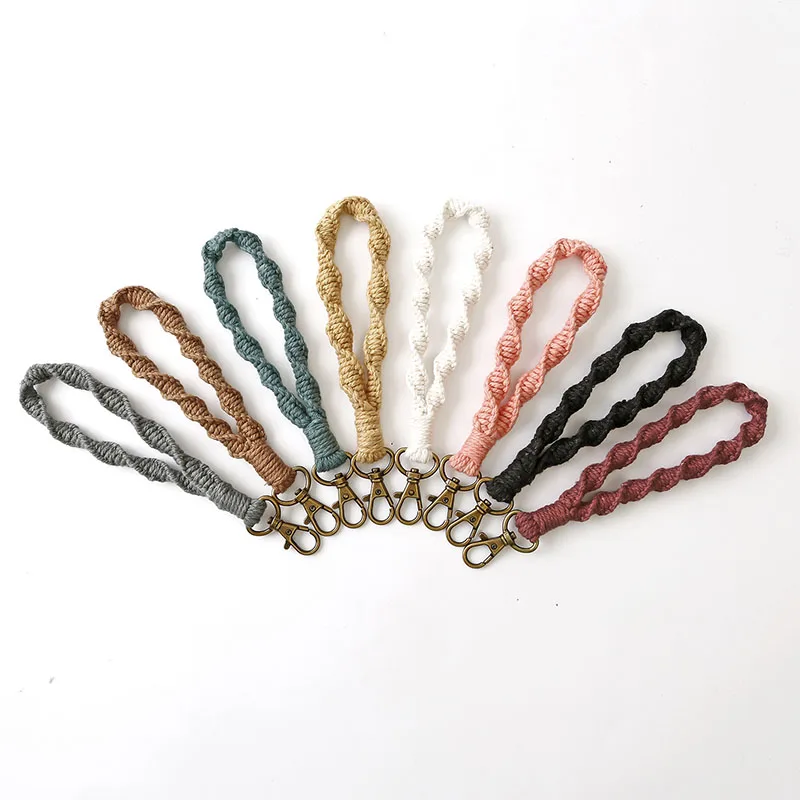 

Hot Sale High Quality Colorful Solid Color Hand-Woven Wrist Keychain Vintage Pastoral Bracelet Key Ring For Adult As Gift