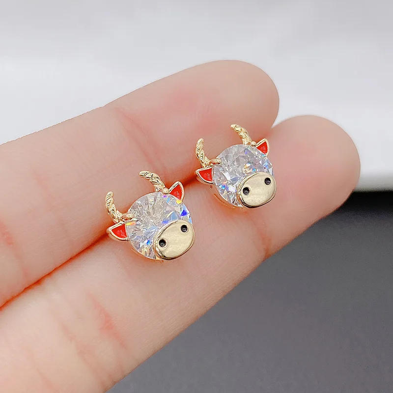 

JUHU S925 silver needle zircon calf earrings fashion cute gentle small fresh earrings personalized fashion earrings, Silver color