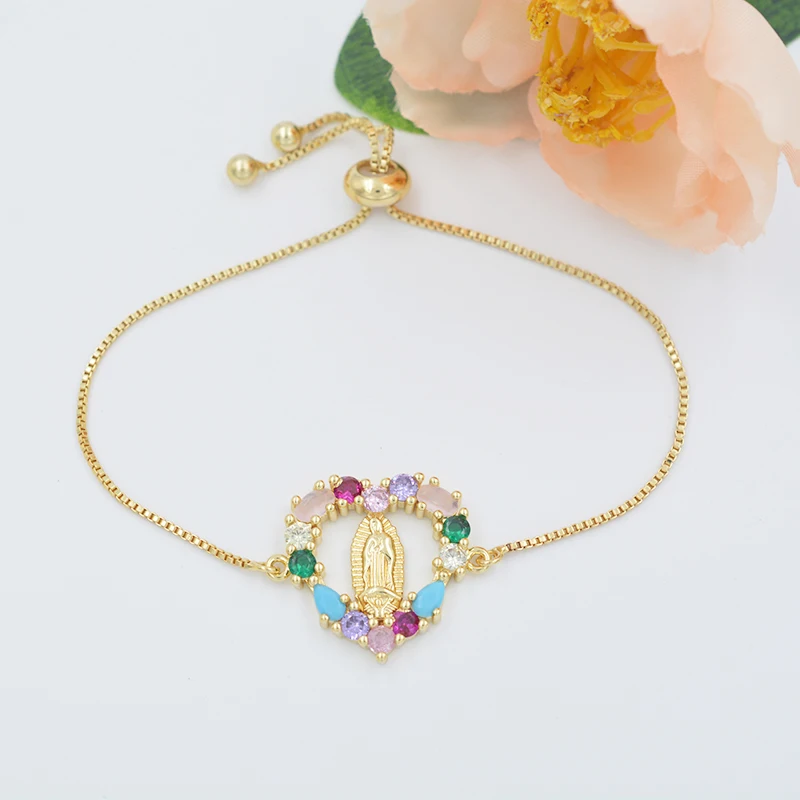 

Wholesale Color Stone Heart Shaped Maria Bracelet Ladies DIY Charm Bracelet 18k Gold Plated