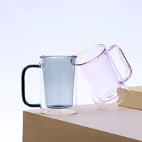 

High quality colored double wall glass cup/coffee glass mug handblown tea glass