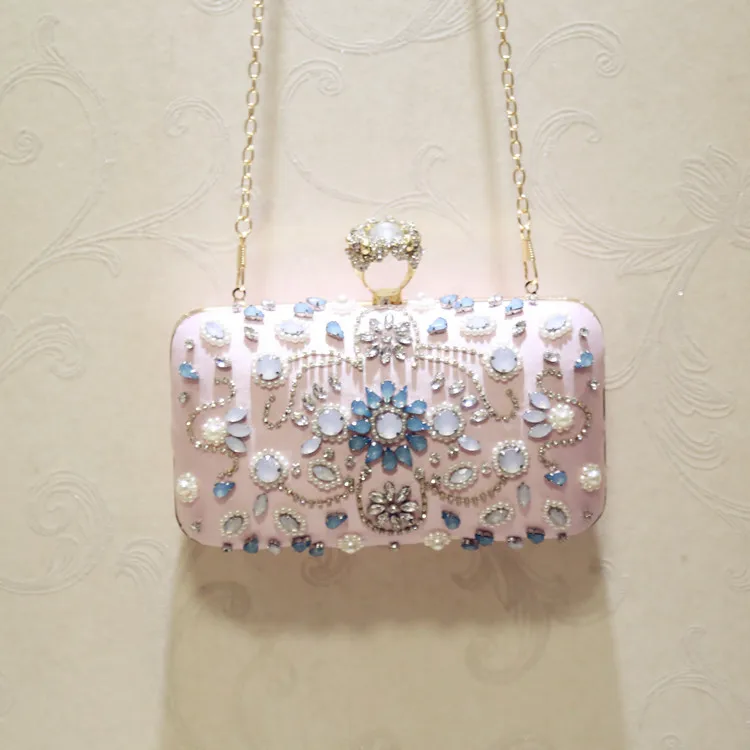 

New Fashion Women Clutch Hand Bags Wedding Purses Square Diamond Tote Bag Evening Handbags Ladies Beaded Bag