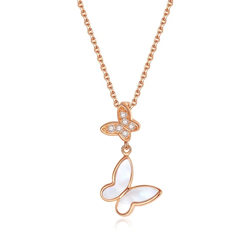 

Fashion 2021 Trendy Women Charm Jewelry Love Couple Pendant Butterfly 925 Sterling Silver Necklace Rose Gold Plated For Girls