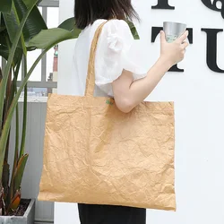 Wholesale Waterproof Fashion Shopping Tote Bag Plicated Washable Kraft Paper Handbag