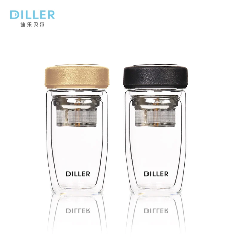 

Double wall borosilicate glass tea cup mug with tea filter strainer