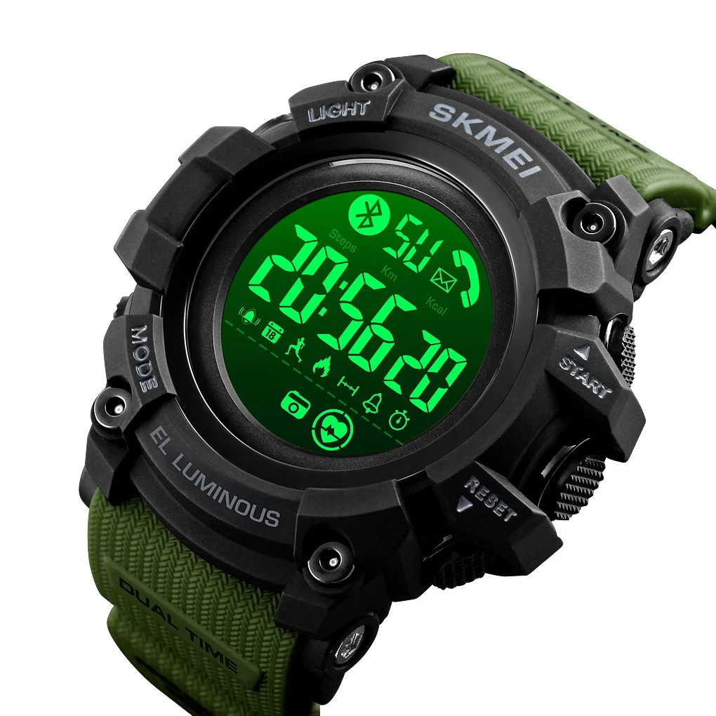 

Multifunction Digital Sports Wristwatch Skmei 1643 Hot Sale Inteligente Wearable Wrist Watch Smart Watch Reloj, Black,army green