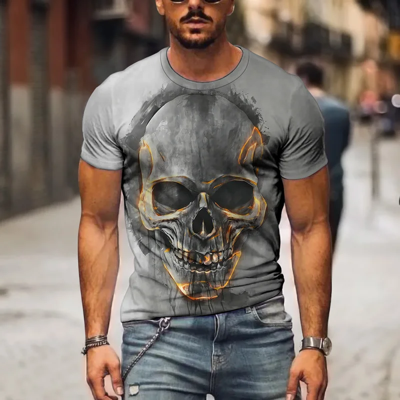 

Chinese Supplyer Custom Graphic Tshirts 3D Digital Sublimation Print Skull Streetwear Muscle Slim Fit T Shirts For Men, Customized color