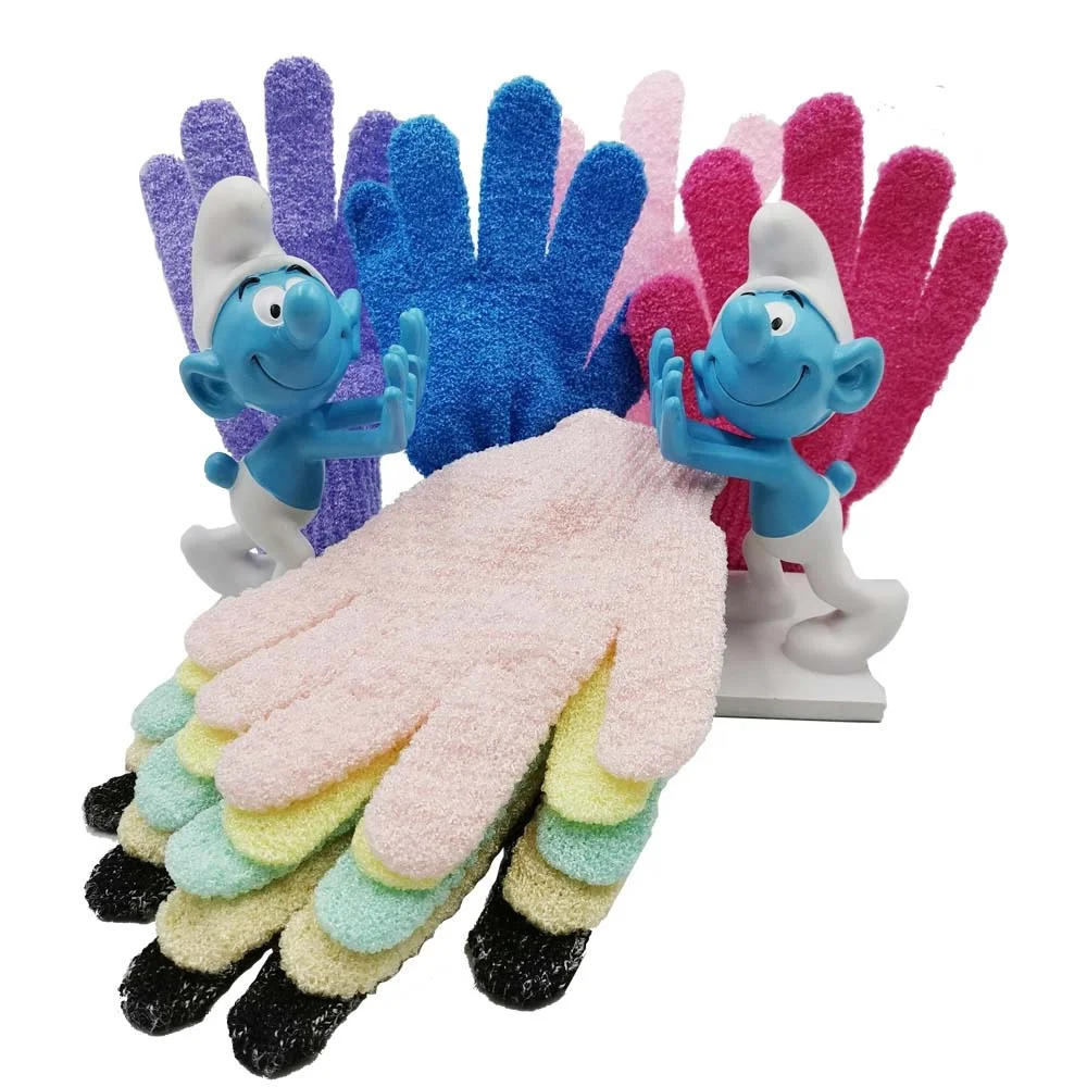 

Low Cost High Quality Colorful Five Finger Nylon Shower Body Scrubber Exfoliating Bathing Gloves, Customized color