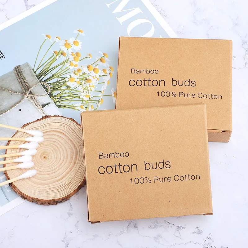 Custom Made 100pcs Eco Friendly Bamboo Stick Cotton Swabs ear cleaning bud