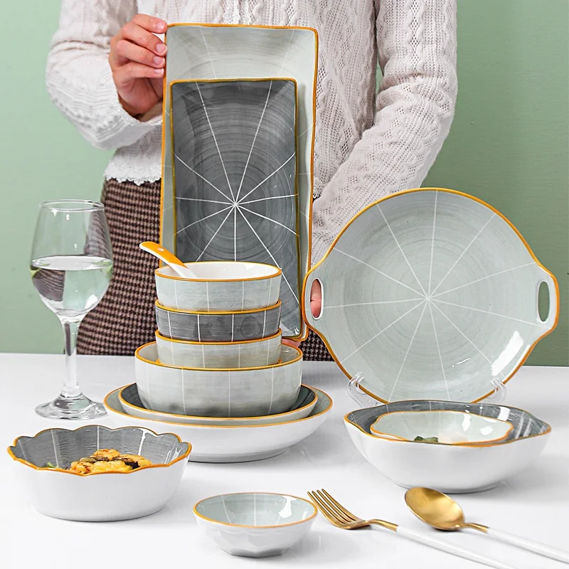 

Nordic Tableware Set Porcelain Dinner Plate Salad Sushi Plate Bowl Dinnerware Set Ceramic Plate