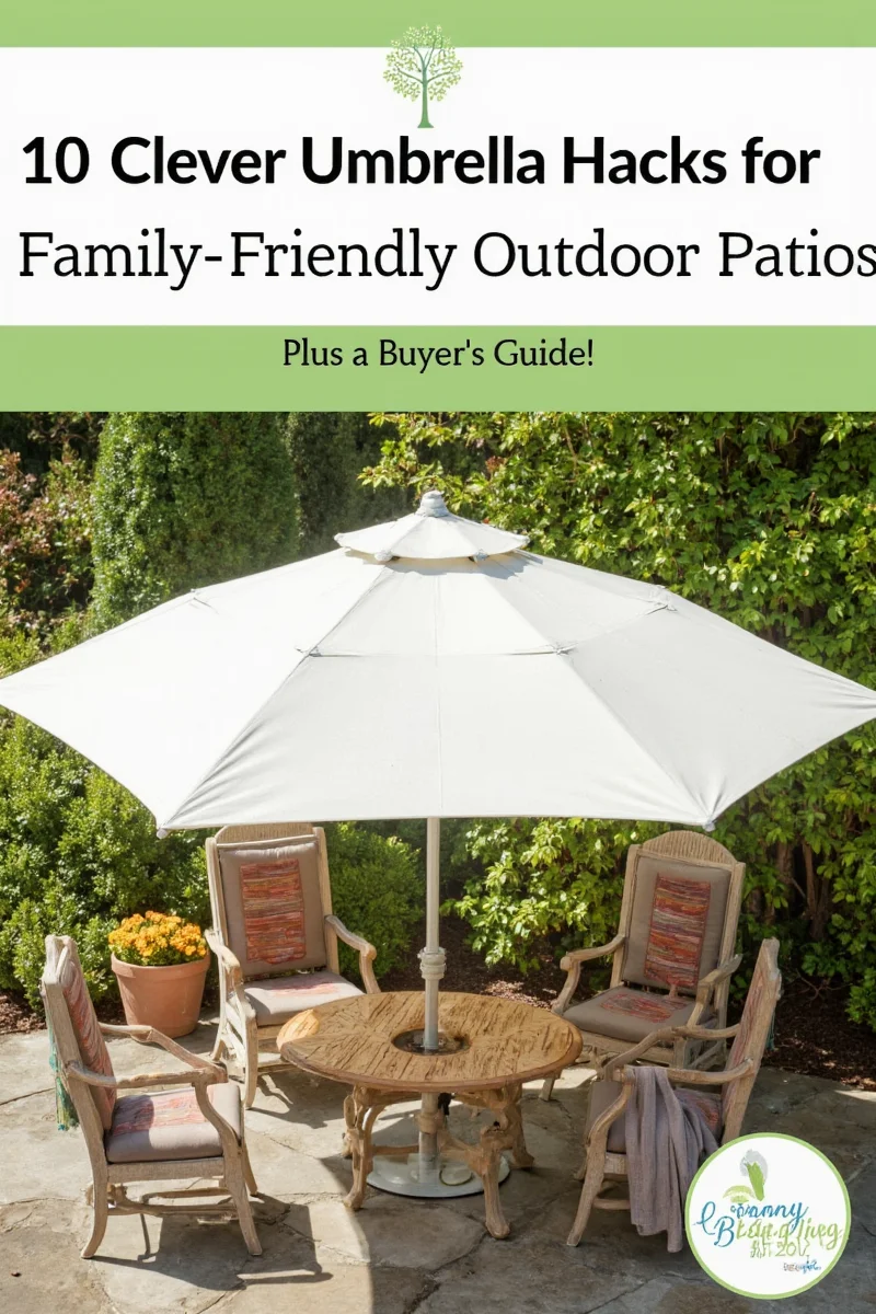 Happy family having a picnic under a stylish patio umbrella