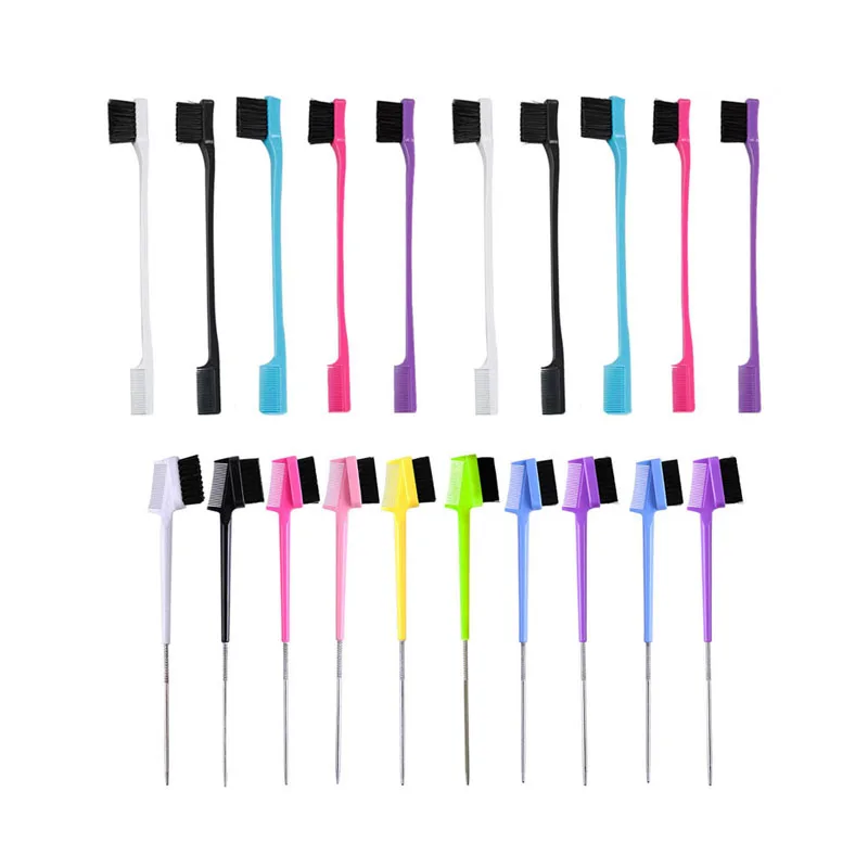 

Hot Sale Custom Logo Mini Two Sided Hair Eyebrow With Comb Edge Control Brush Edge Control Custom Label, Black white colored multi