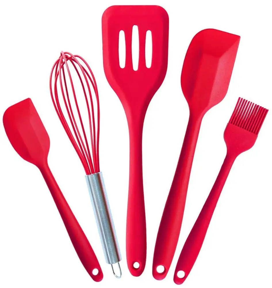 

Red 5 Piece Colorful Kitchenware Baking Kichen Tools Cooking Silicone Kitchen Utensils Set