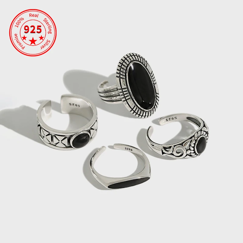 

New Designer Vintage Silver Glue Adjustable Enamel Ring Women Men Wedding Fashion 925 Sterling Silver Open Ring Jewelry