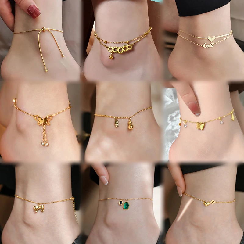 

Finetoo Stainless Steel Butterfly Heart Bow Anklets Bracelet Fashion Gold Anklet Bracelet for Women Summer Foot Jewelry
