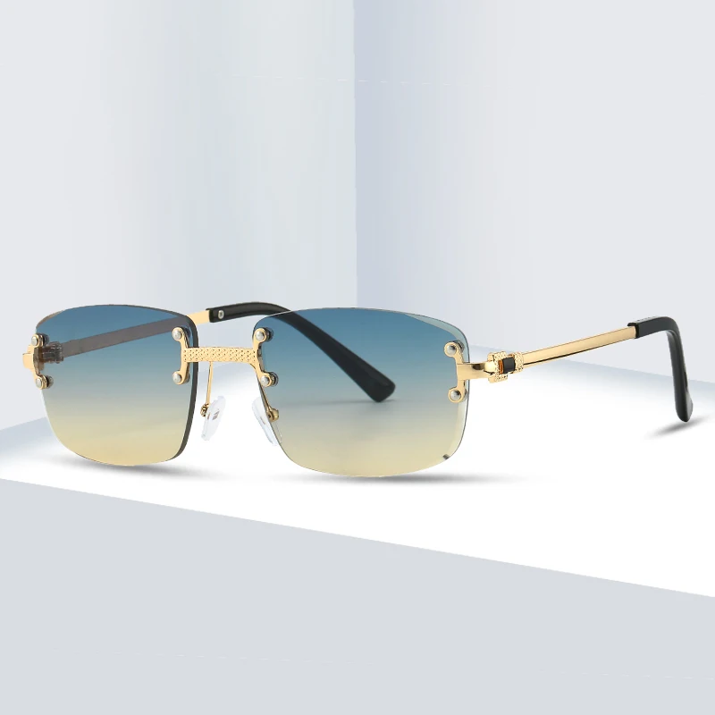 

2023 Rectangle Sunglasses Metal Frame Gafas Gradient Rimless Sunglasses De Sol Trendy PC Adult Unisex Fashion Sunglasses UV400