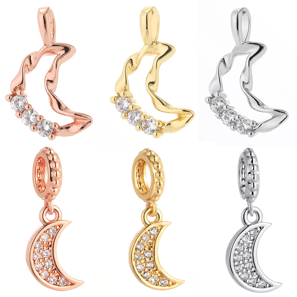 

Cz Zircon Diy Jewelry Crescent Moon Charm Pendant Wholesale Top Quality Necklace Making Charm, Gold/silver/rose gold/ black